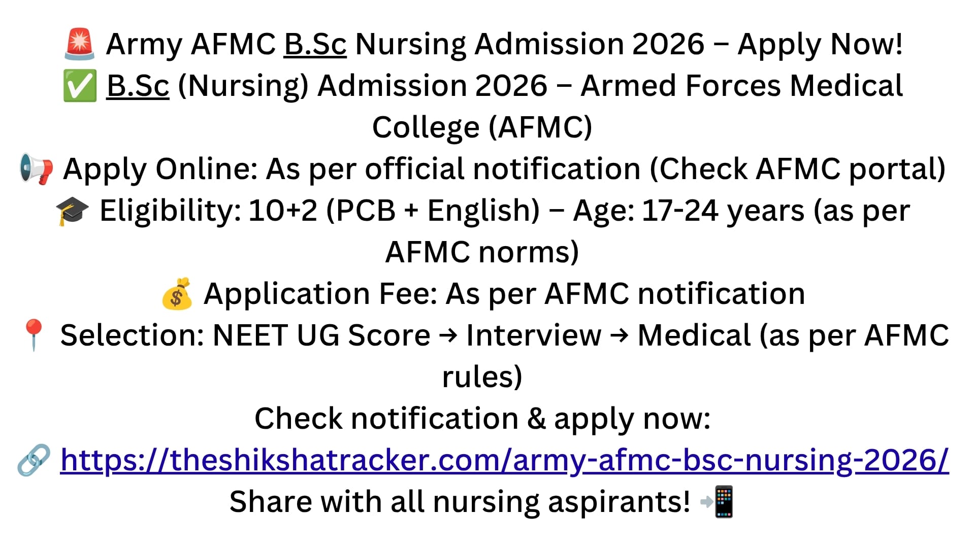 Indian Army AFMC B.Sc Nursing Online Form 2026