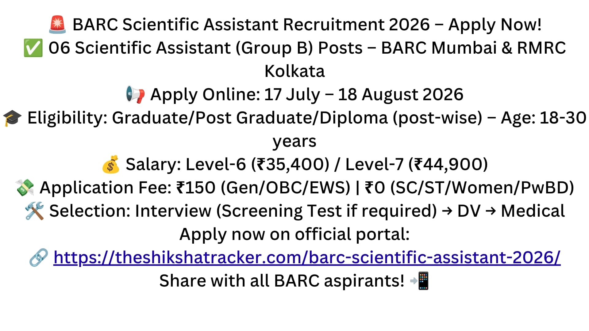 BARC Scientific Assistant Recruitment 2026