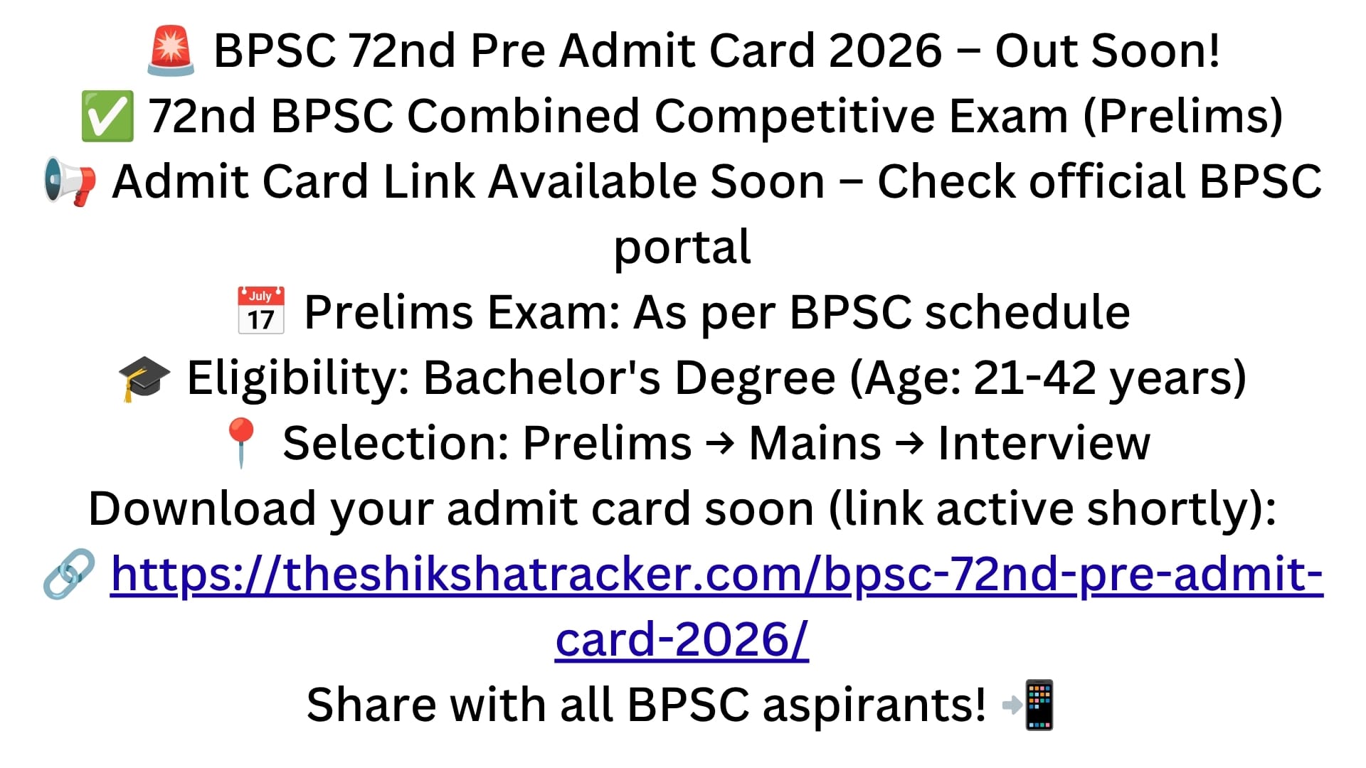 BPSC 72nd Pre Admit Card 2026