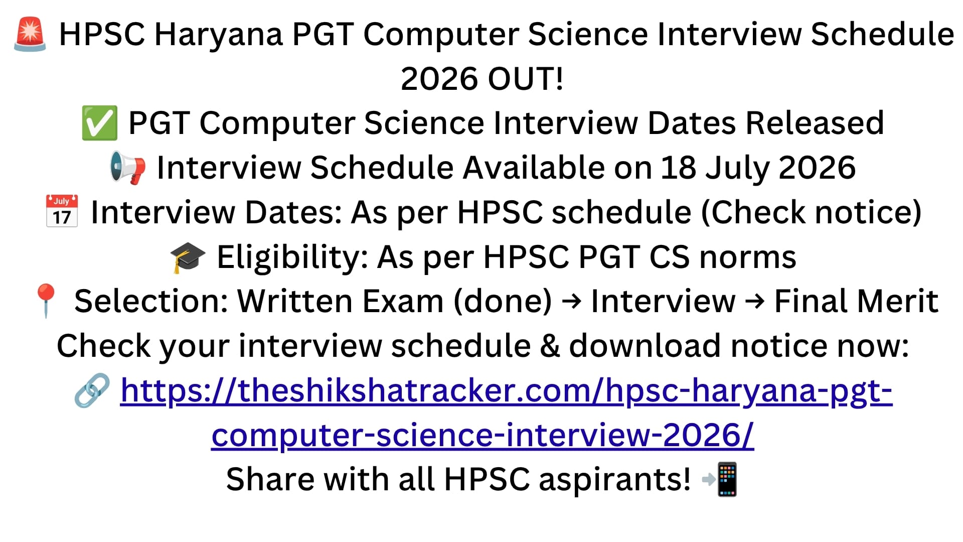 HPSC Haryana PGT Computer Science Interview Date 2026