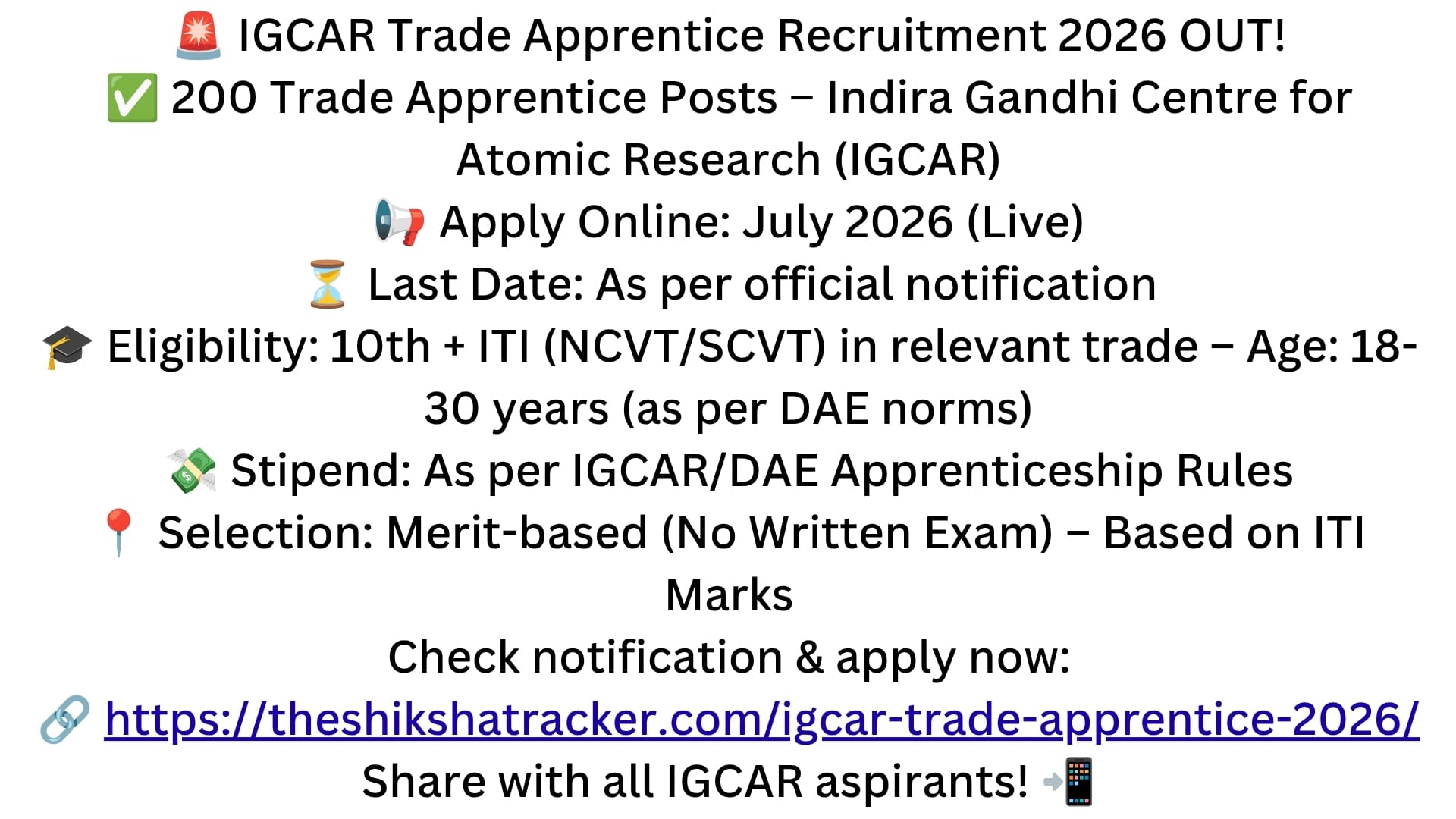IGCAR Trade Apprentice Recruitment 2026