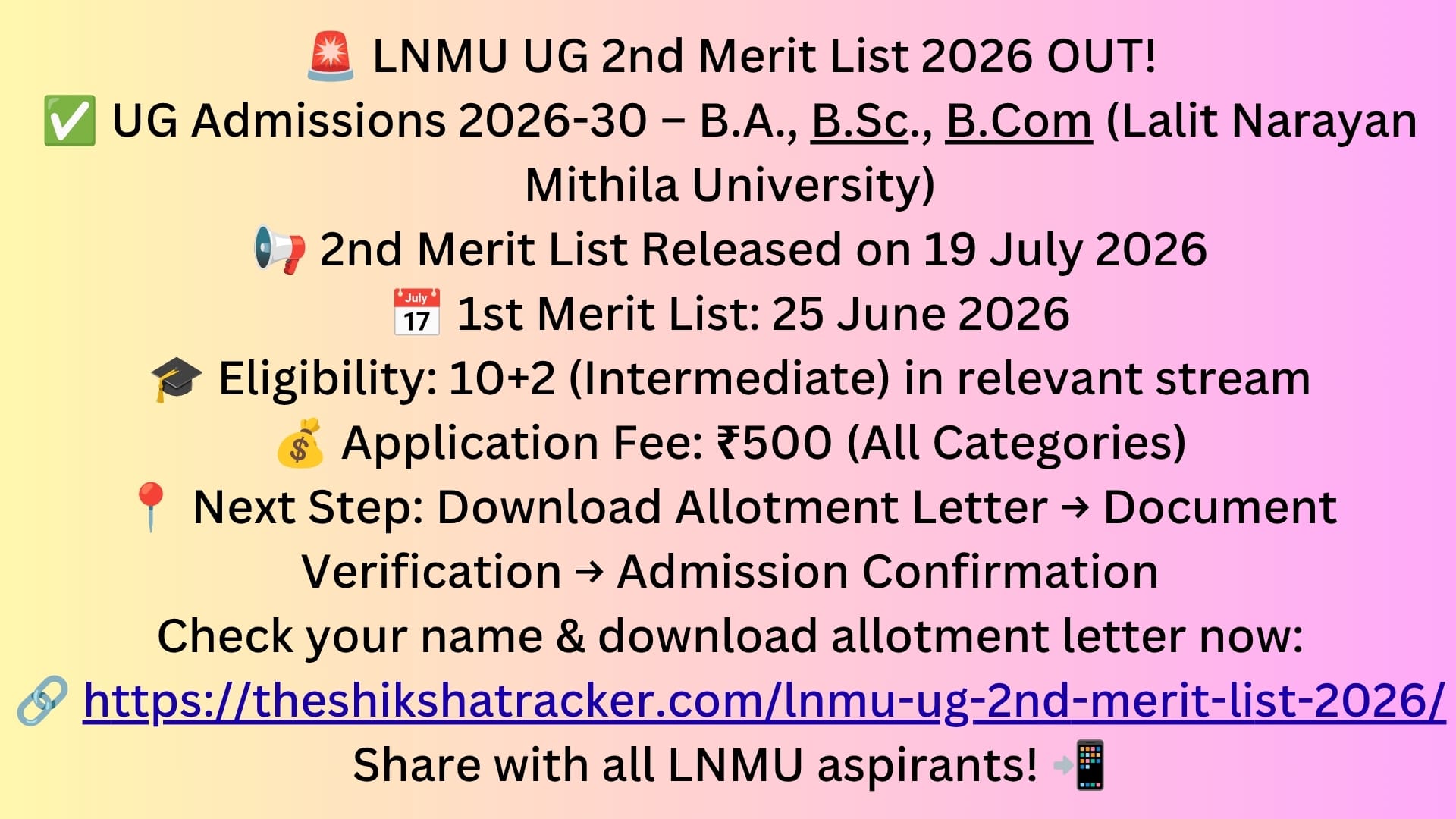 LNMU UG 2nd Merit List 2026