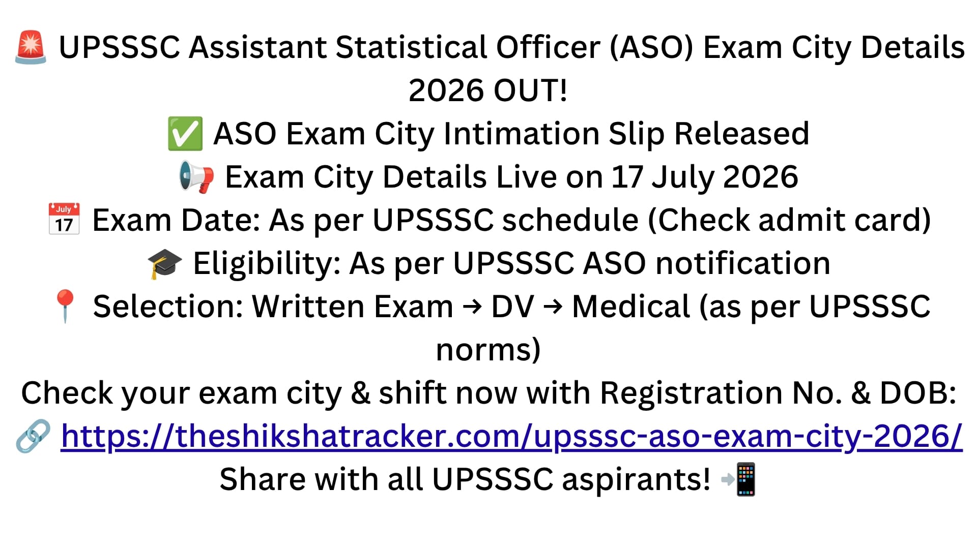 UPSSSC Assistant Statistical Officer ASO Exam City Details 2026