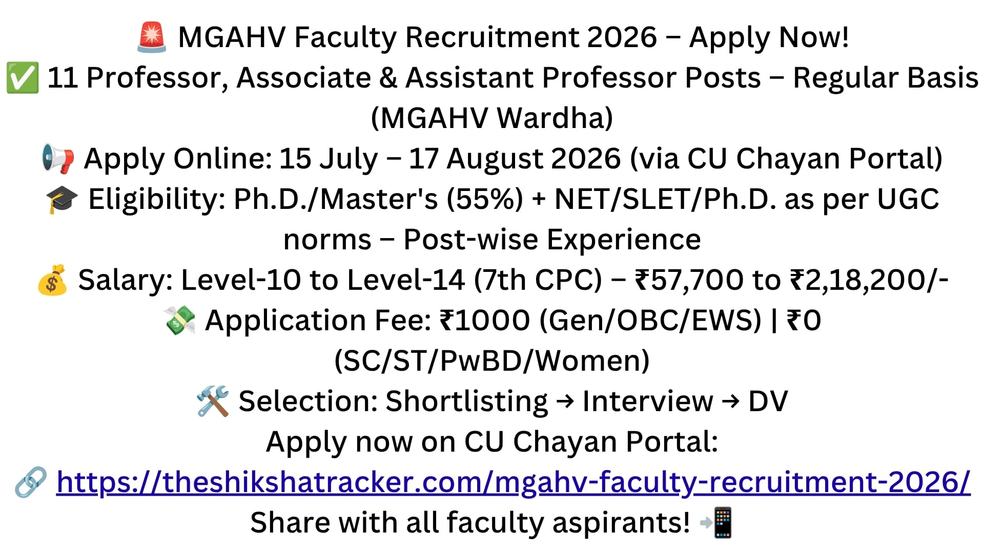 MGAHV Faculty Recruitment 2026